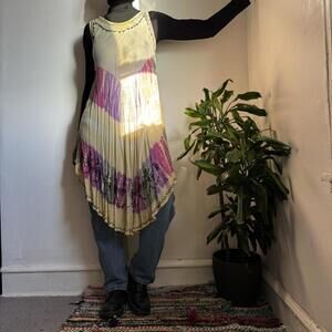 Vintage boho flowy tie dye dress with floral embroidered free size